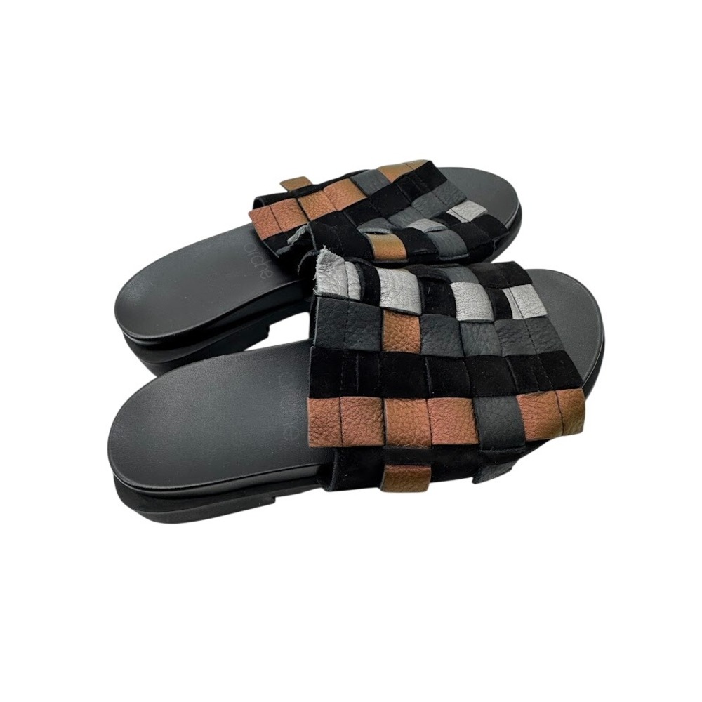 Arche Makkho Woven Leather Slide Sandals Black Bronze Silver Metallic Flat EU 37 - Picture 9 of 14